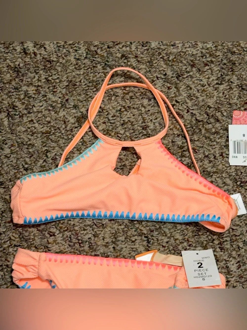 NWT Girls' size 8 swim suit Peach Halter Bikini Two-Piece Swimsuit